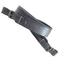 Embossed Ornament Black Leather Rifle Sling Shotgun Air Gun Strap Hunting Shooting