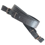 Embossed Ornament Black Leather Rifle Sling Shotgun Air Gun Strap Hunting Shooting