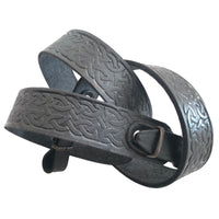 Embossed Ornament Black Leather Rifle Sling Shotgun Air Gun Strap Hunting Shooting