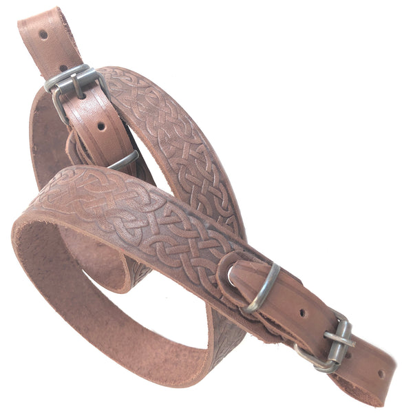 Embossed Ornament Brown Leather Rifle Sling Shotgun Air Gun Strap Hunting Shooting