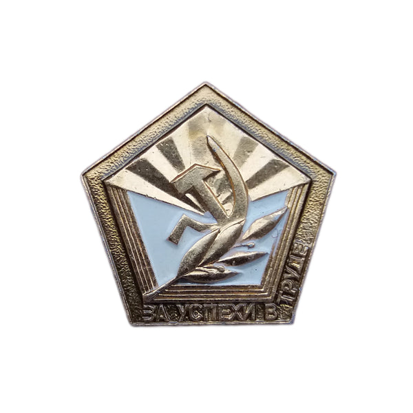 Soviet USSR Hammer & Sickle Pin Badge For Success in Work 1986 Insignia
