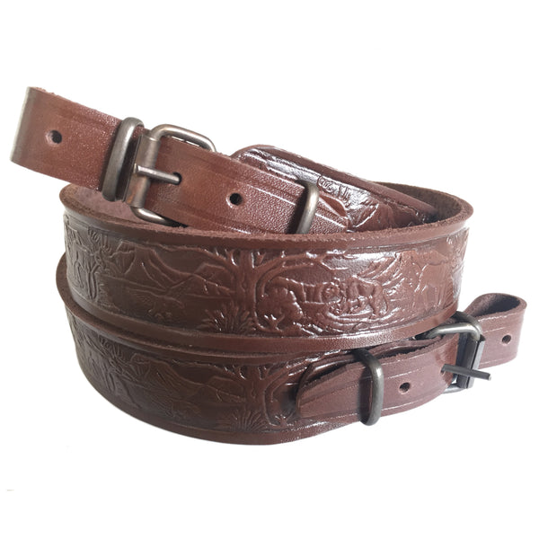 Deer Design Brown Leather Hunting Rifle Sling Shotgun Air Gun Strap