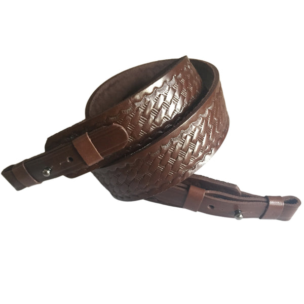 Braided Design Brown Leather Hunting Rifle Sling Shotgun Air Gun Strap