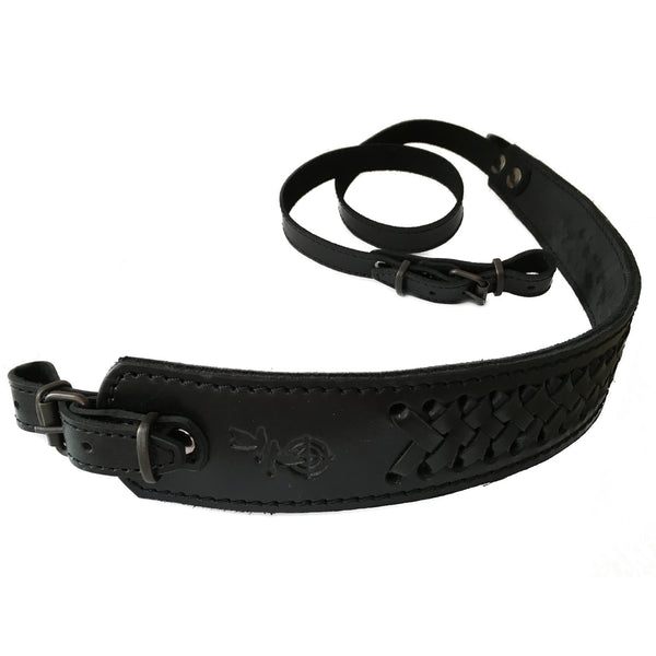 Black Braided Leather Hunting Rifle Sling Prism Shape Strap