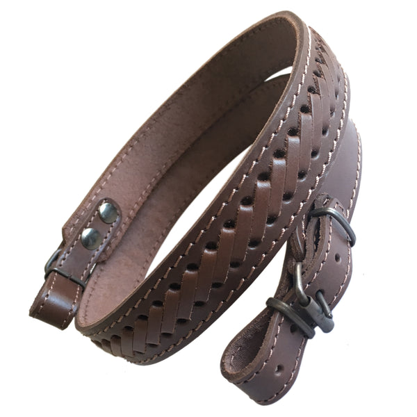 Brown Braided Leather Rifle Sling Shotgun Air Gun Strap Hunting Shooting