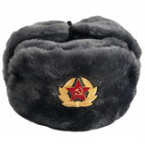 Authentic Russian Military Grey Ushanka Hat Soviet Soldier Red Army Badge