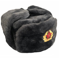 Authentic Russian Military Grey Ushanka Hat Soviet Soldier Red Army Badge