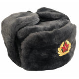 Authentic Russian Military Grey Ushanka Hat Soviet Soldier Red Army Badge