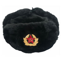 Authentic Russian Military Black Ushanka Hat Soviet Soldier Red Army Badge